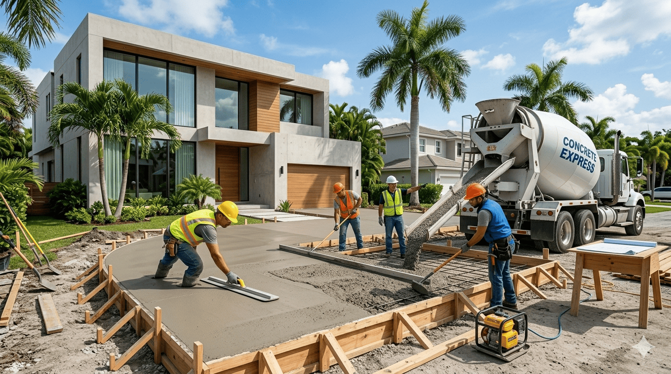 Concrete driveway construction project